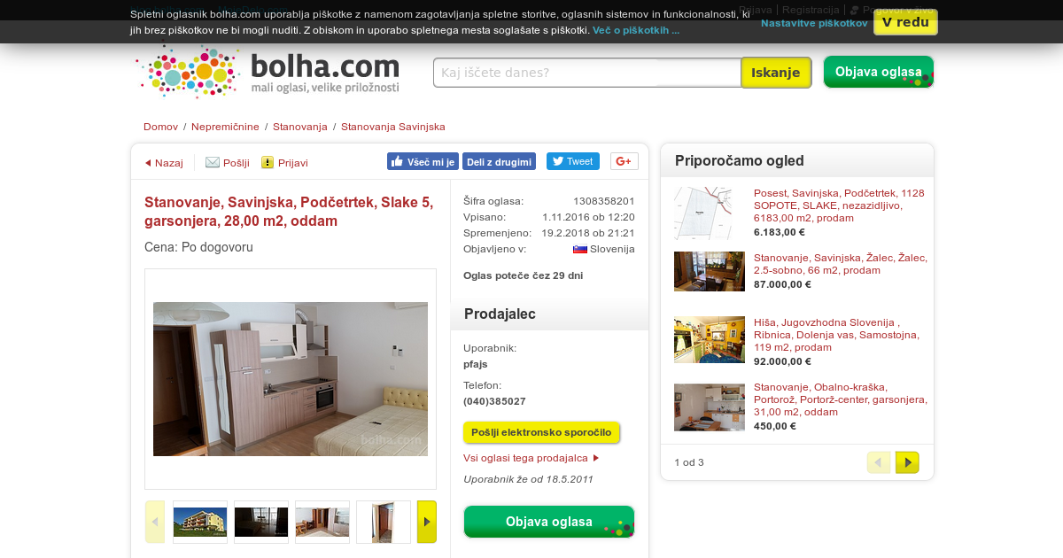 Stanovanje, Slake 5, Garsonjera, 28,00 M2, Oddam Podčetrtek